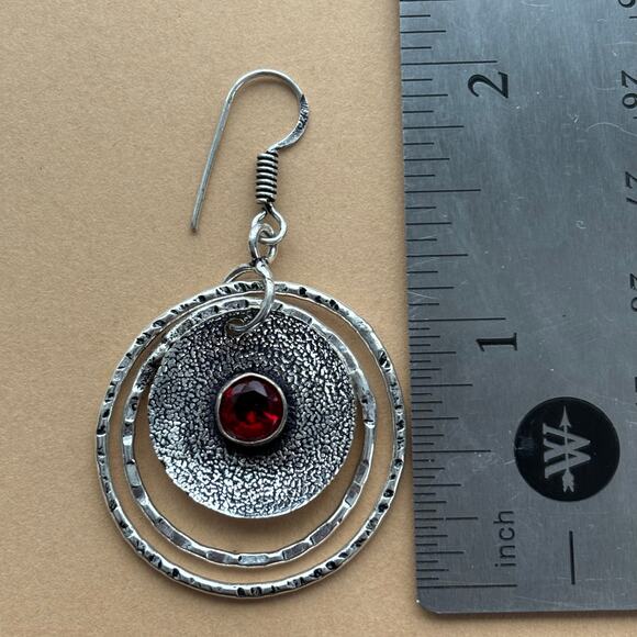 925 Sterling Garnet Dangle Earrings - Picture 4 of 5